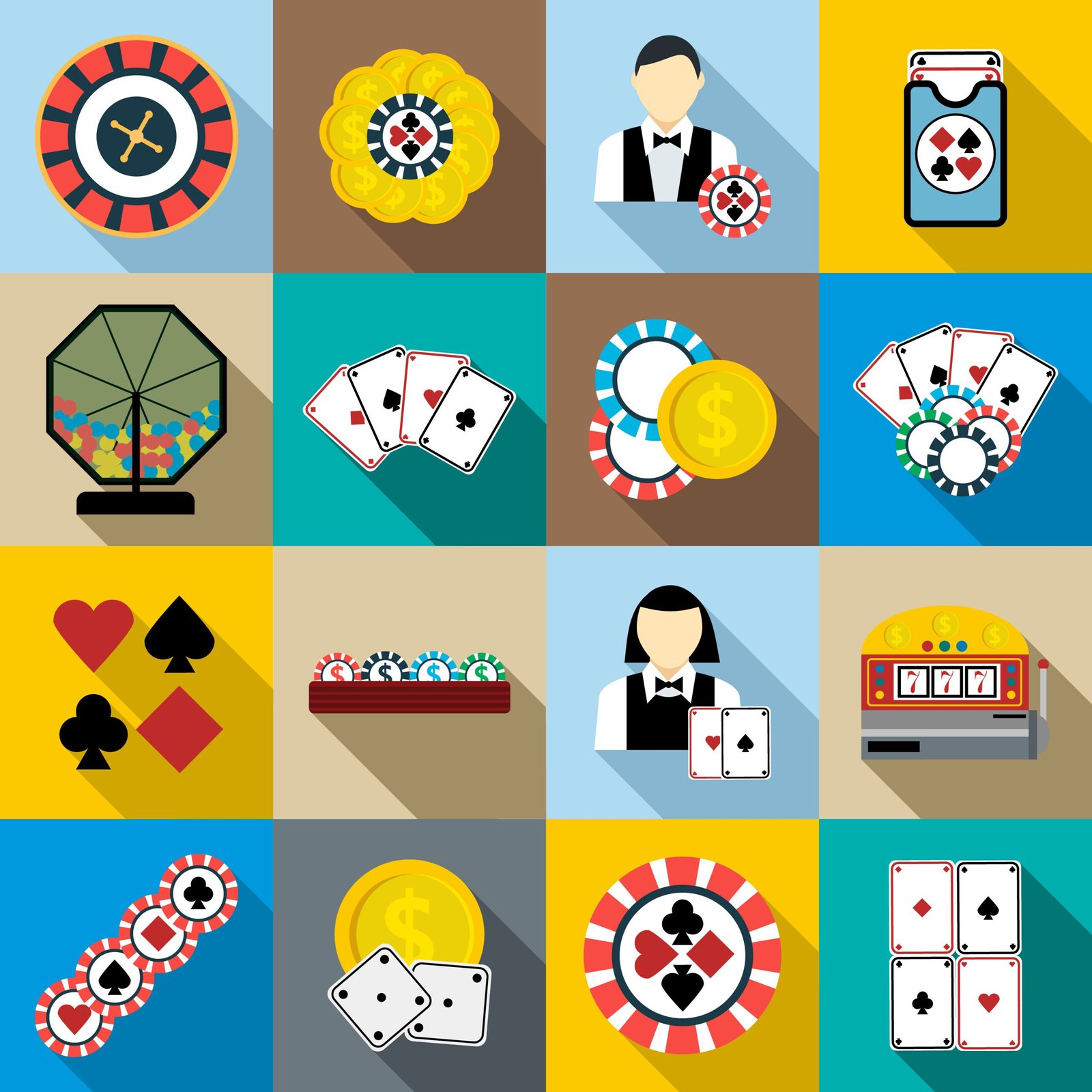 Casino icons set, flat syle
